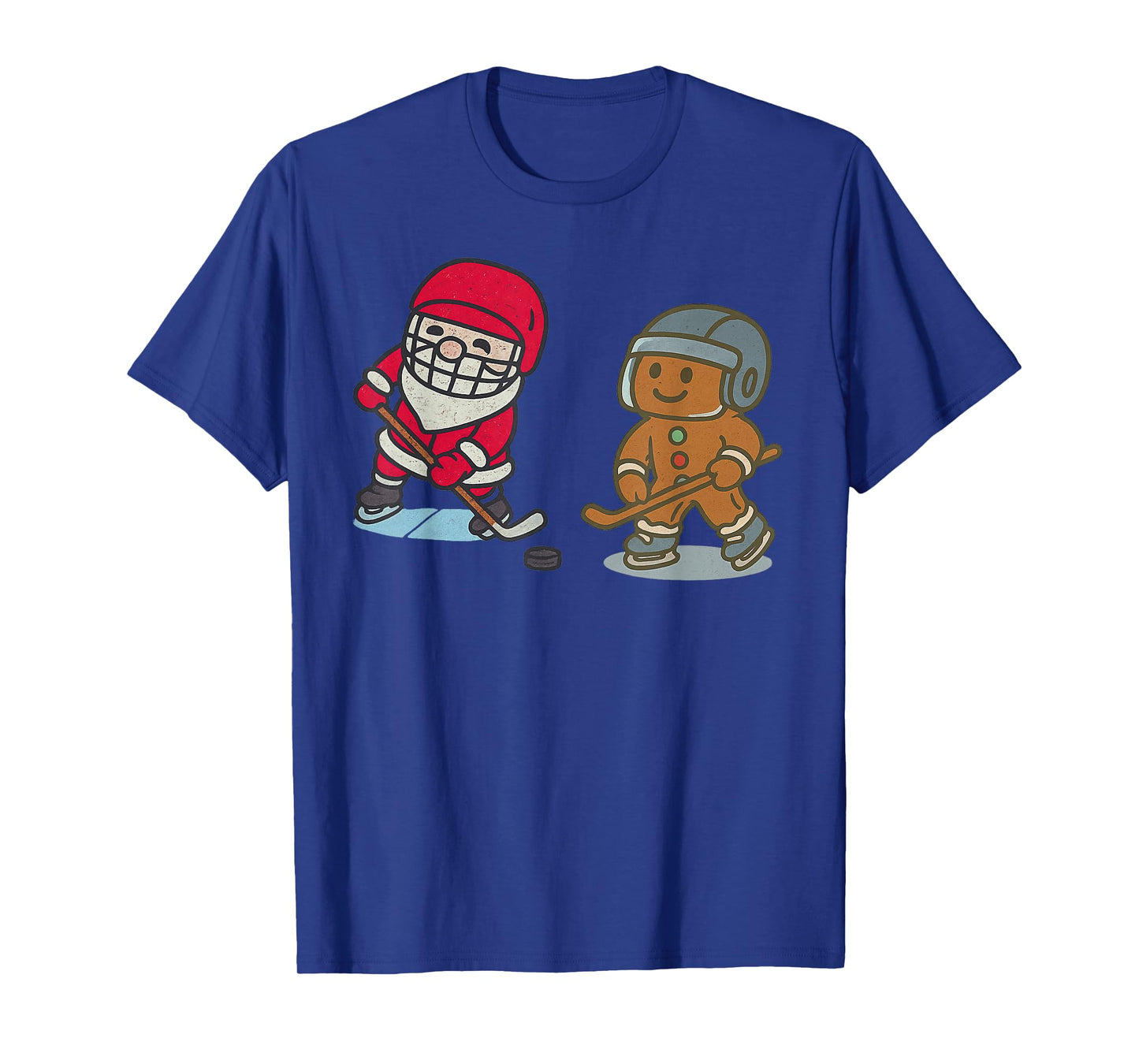 Santa Gingerbread Playing Ice Hockey Christmas Funny Xmas T-Shirt