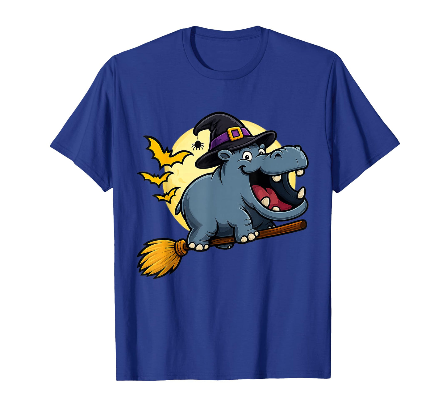 Hippo Witch Hat Riding Broom Halloween Funny T-Shirt