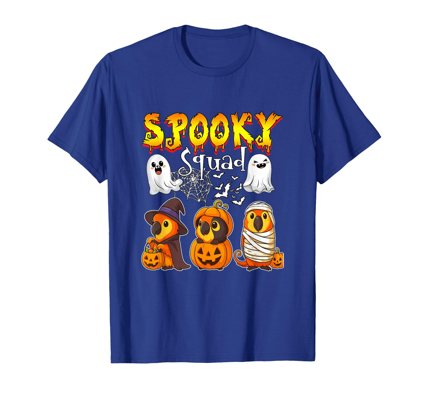 Spooky Halloween Squad Three Cute Parrots Cosplay Witch T-Shirt