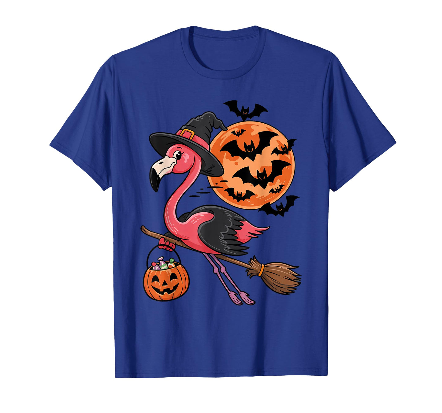 Flamingo Halloween Witch Hat Jack-o-Lantern Candy Bucket T-Shirt