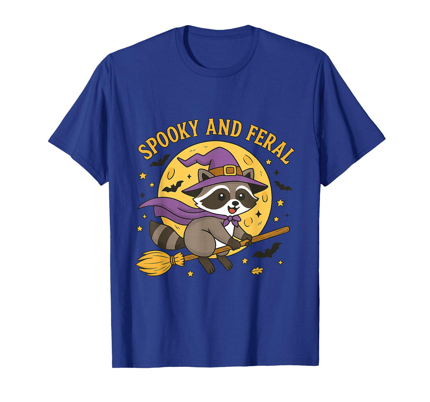 Feral & Spooky Cute Witch Raccoon On Broom Hallowen T-Shirt