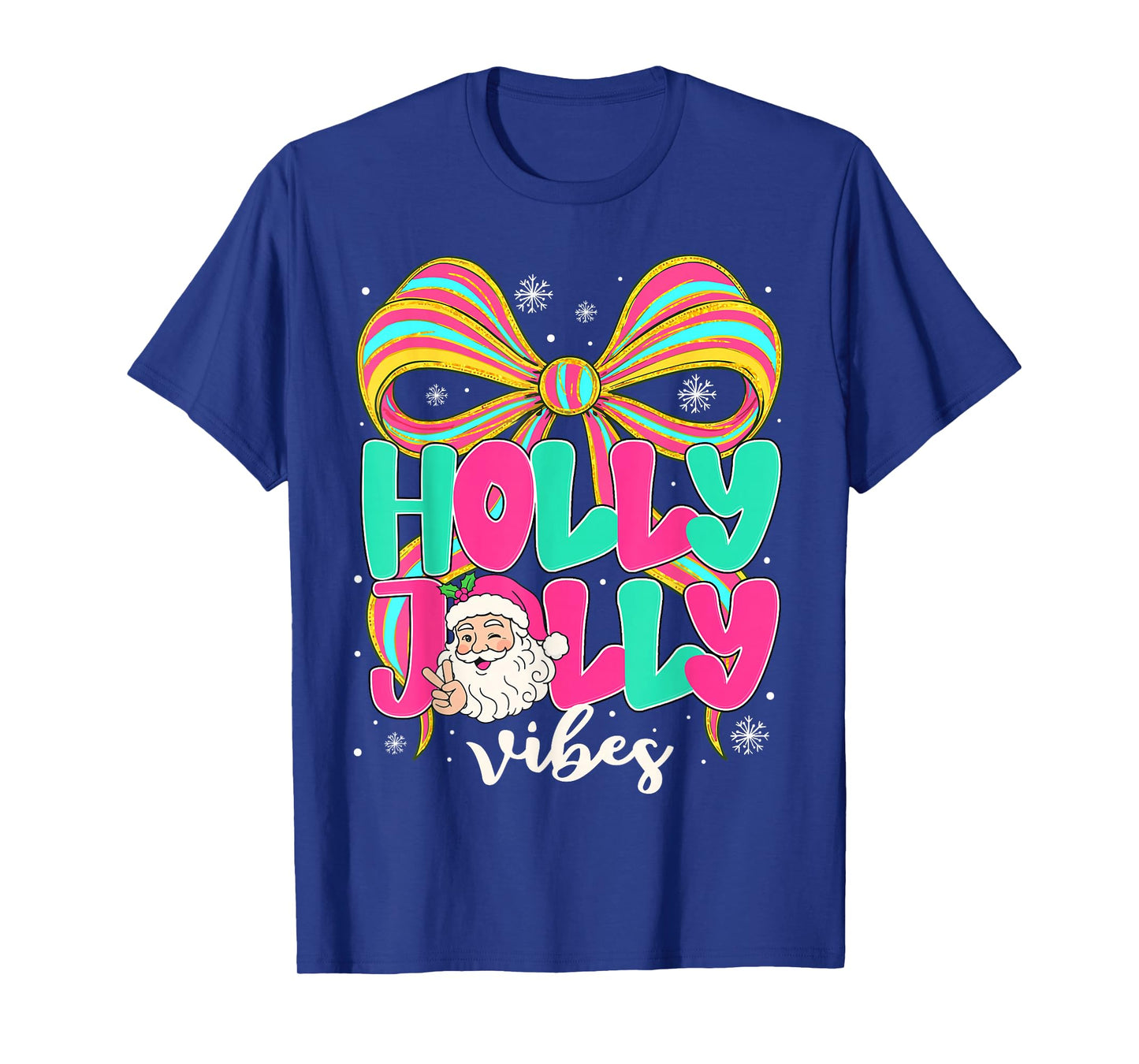 Preppy Holly Xmas Jolly Vibes Bow Christmas Girl Women Pjs T-Shirt