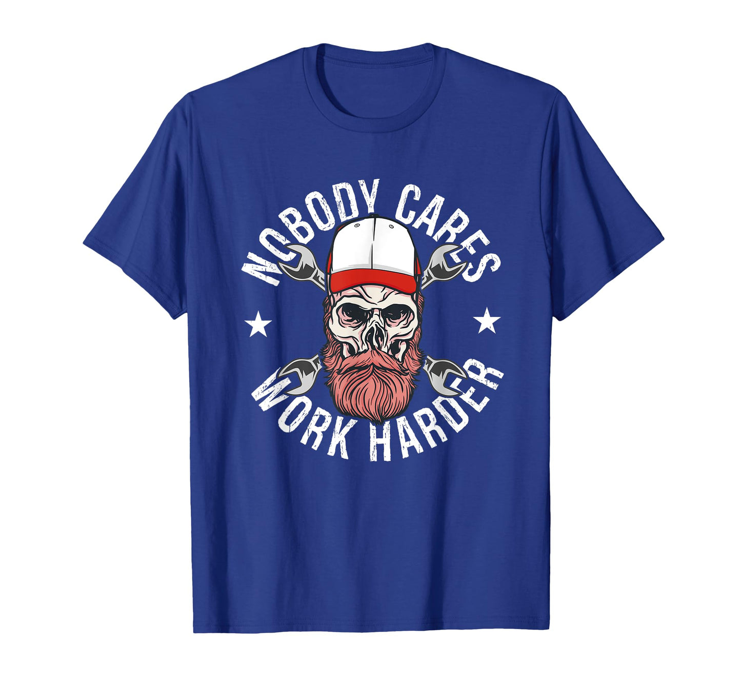 Nobody Cares Work Harder Skull Mechanic Engineer T-Shirt - Unisex-Adults - Black - Short Sleeve - T-Shirt - Size: Small