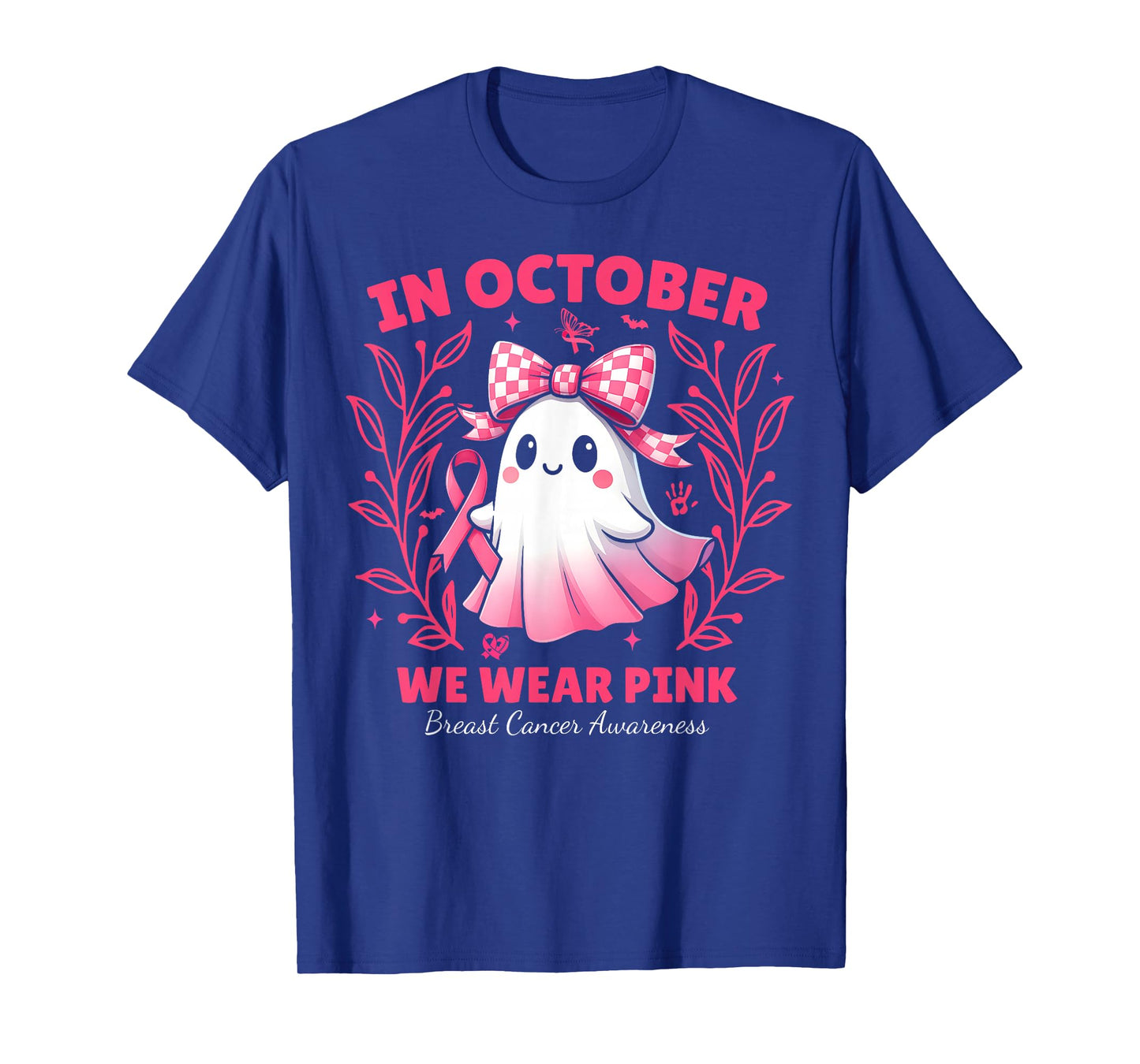 in October We Wear Pink Ghost Witch Breast Cancer Awareness T-Shirt