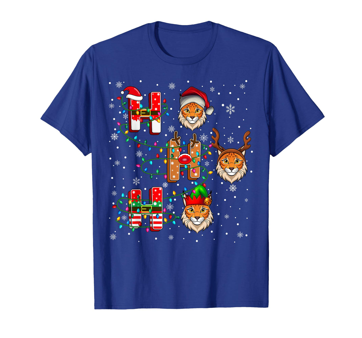Ho Ho Ho Santa Reindeer Hat Elf Bobcat Animal Christmas T-Shirt