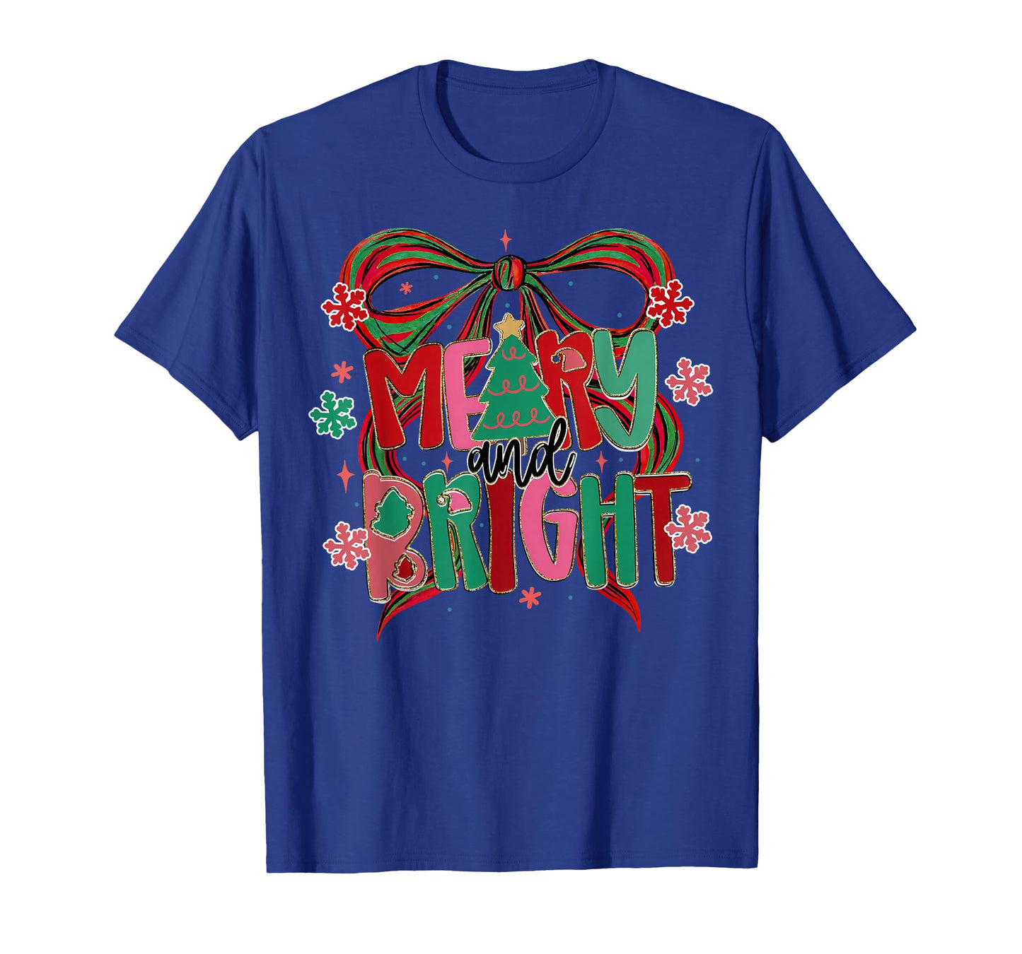 Merry & Bright Christmas Xmas Coquette Bow Pajamas Holiday T-Shirt