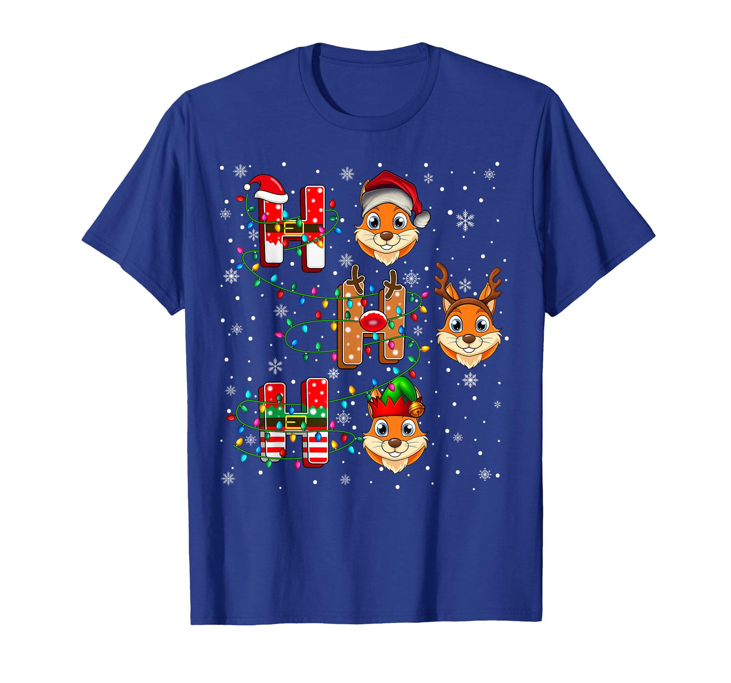 Ho Ho Ho Santa Reindeer Hat Elf Chipmunk Animal Christmas T-Shirt