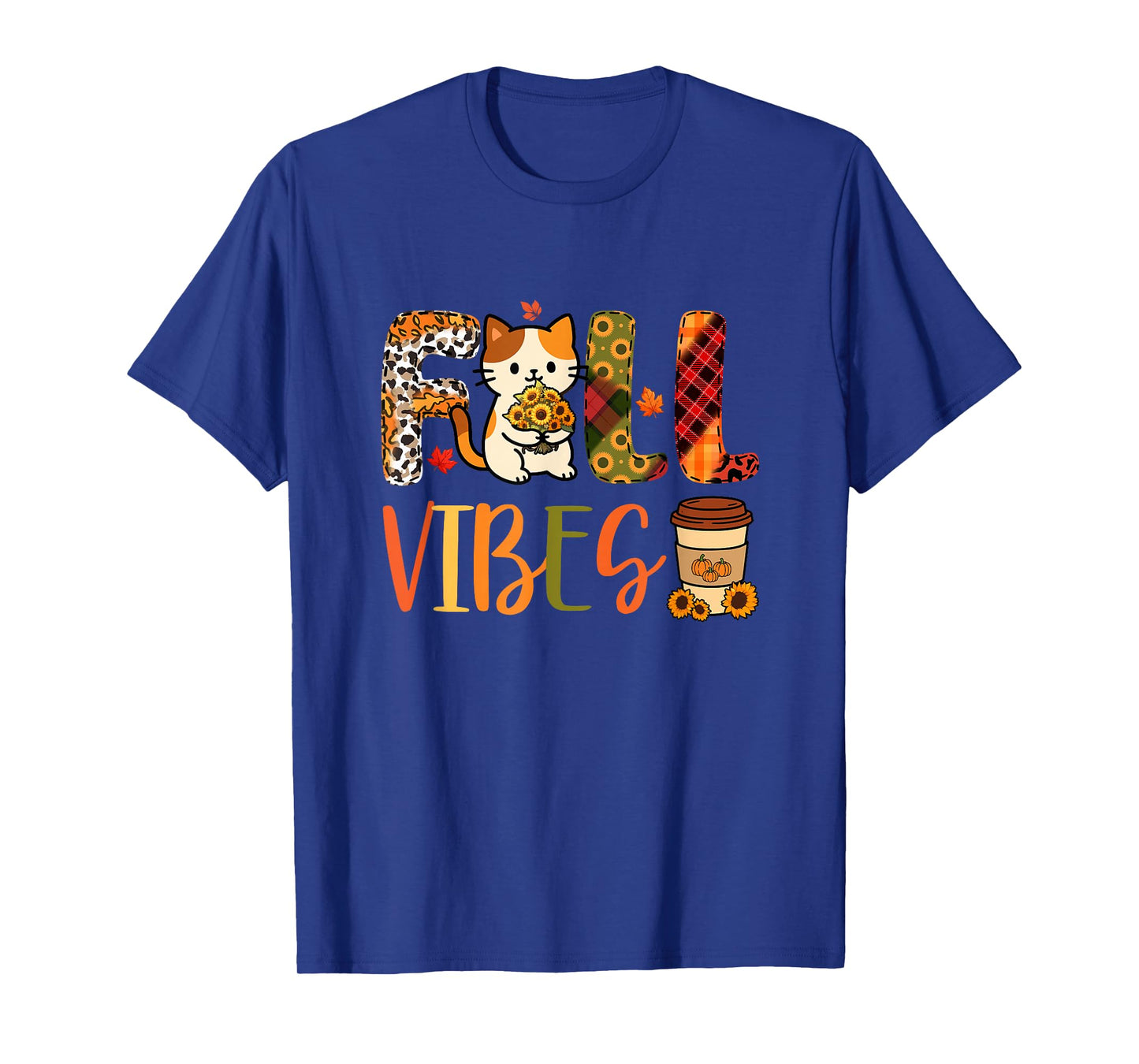Fall Funny Vibes Thanksgiving Cat Flowers Leopard Owner T-Shirt