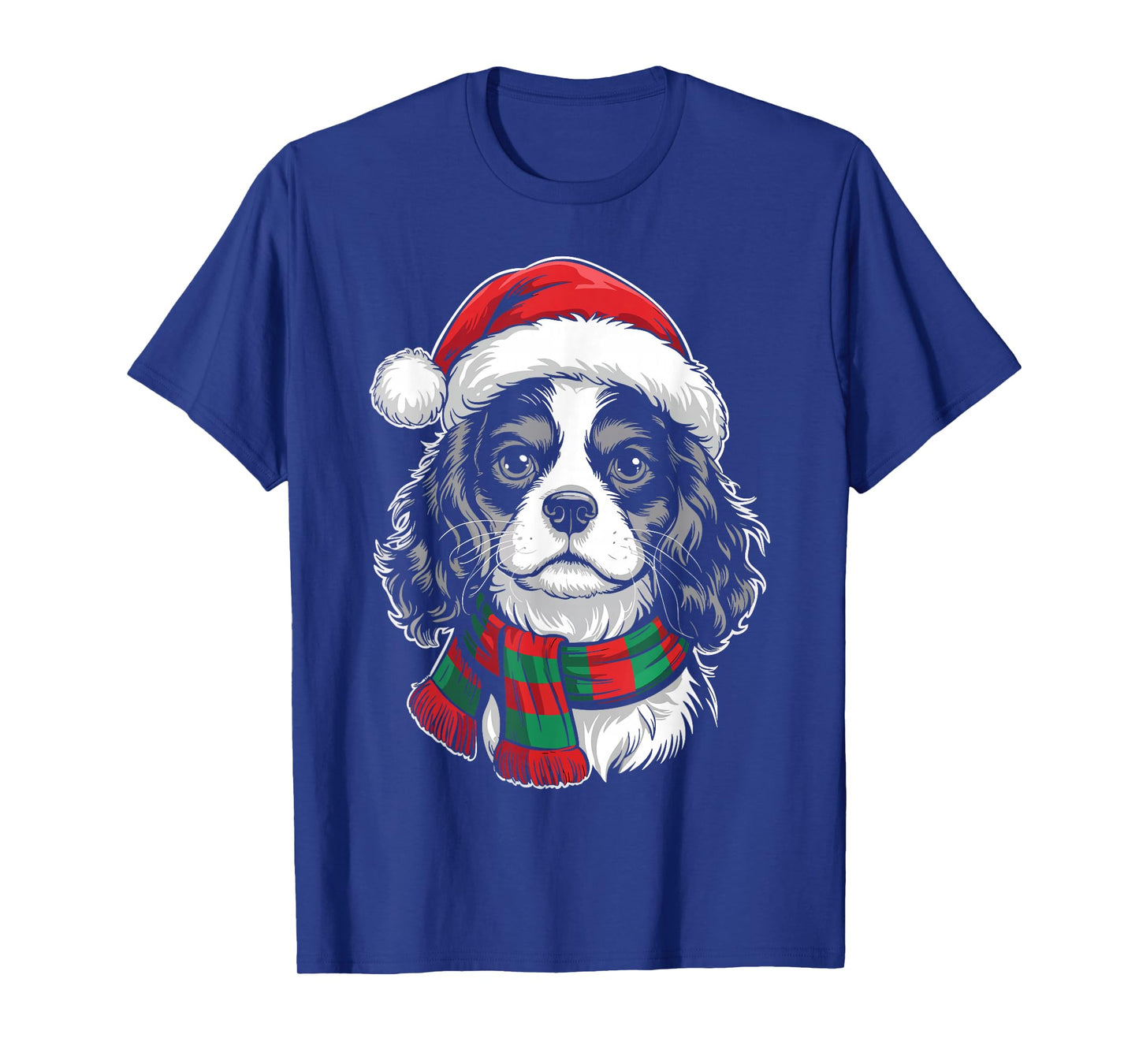 Cavalier King Charles Spaniel Dog Santa Hat Scarf Christmas T-Shirt