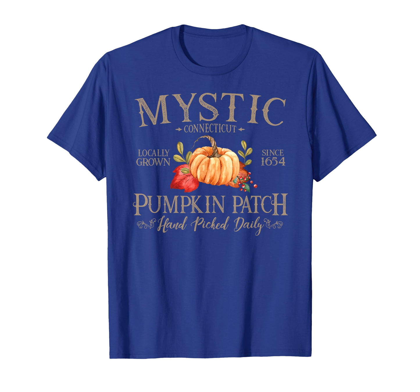 Mystic Connecticut Pumpkin Patch Fall Tan Letters T-Shirt