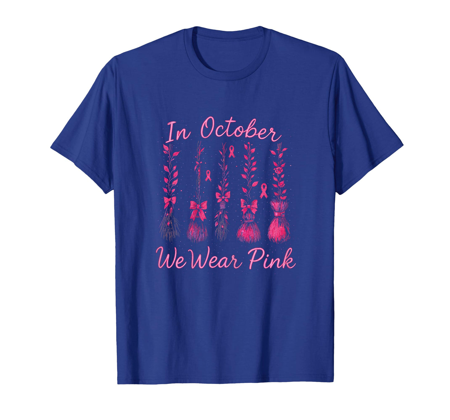 in October We Wear Pink Witch Shirt, Breast Cancer Awareness T-Shirt