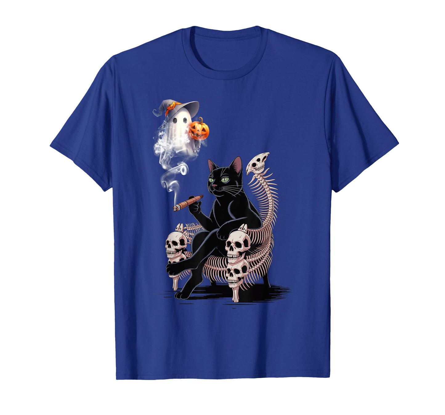 Black Cat Smoking Cigarette Halloween Ghost Pumpkin Witch T-Shirt