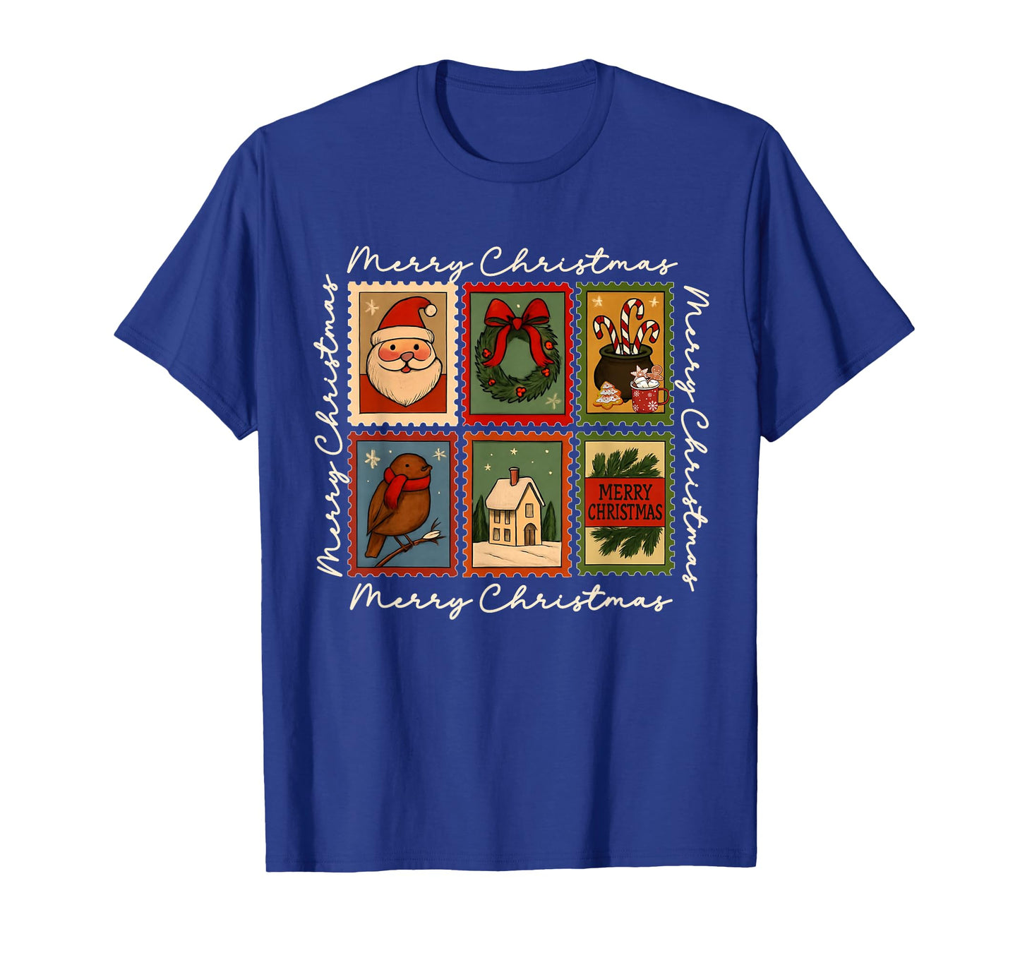 Vintage Christmas Postage Stamps Merry Christmas Santa T-Shirt