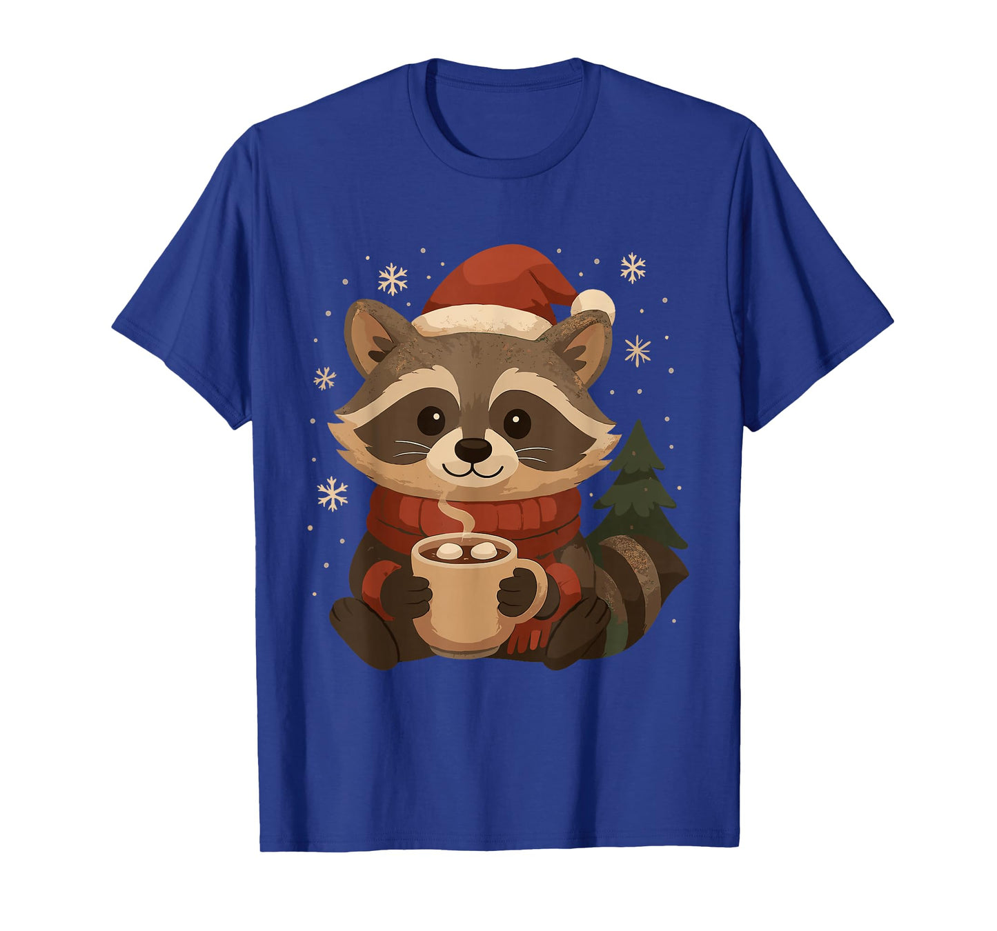 Cozy Raccoon with Hot Cocoa Christmas Design T-Shirt