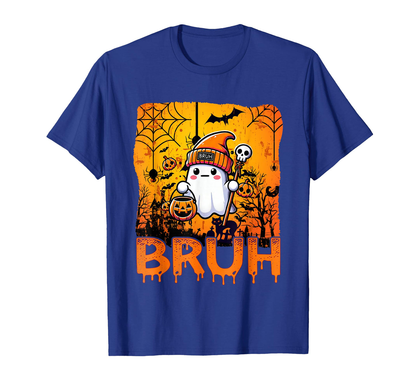 Halloween Bruh Ghost Boo Skull Pumpkin Boys Mens Women Girl T-Shirt