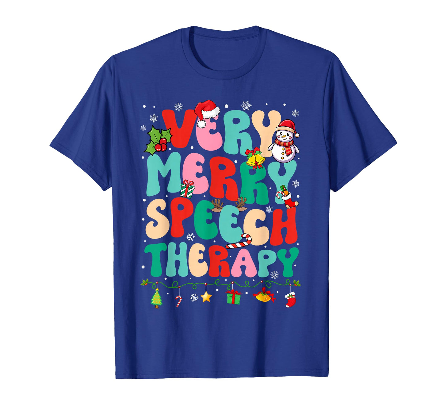Christmas Very Merry Speech Therapy Speech Therapist SLP T-Shirt