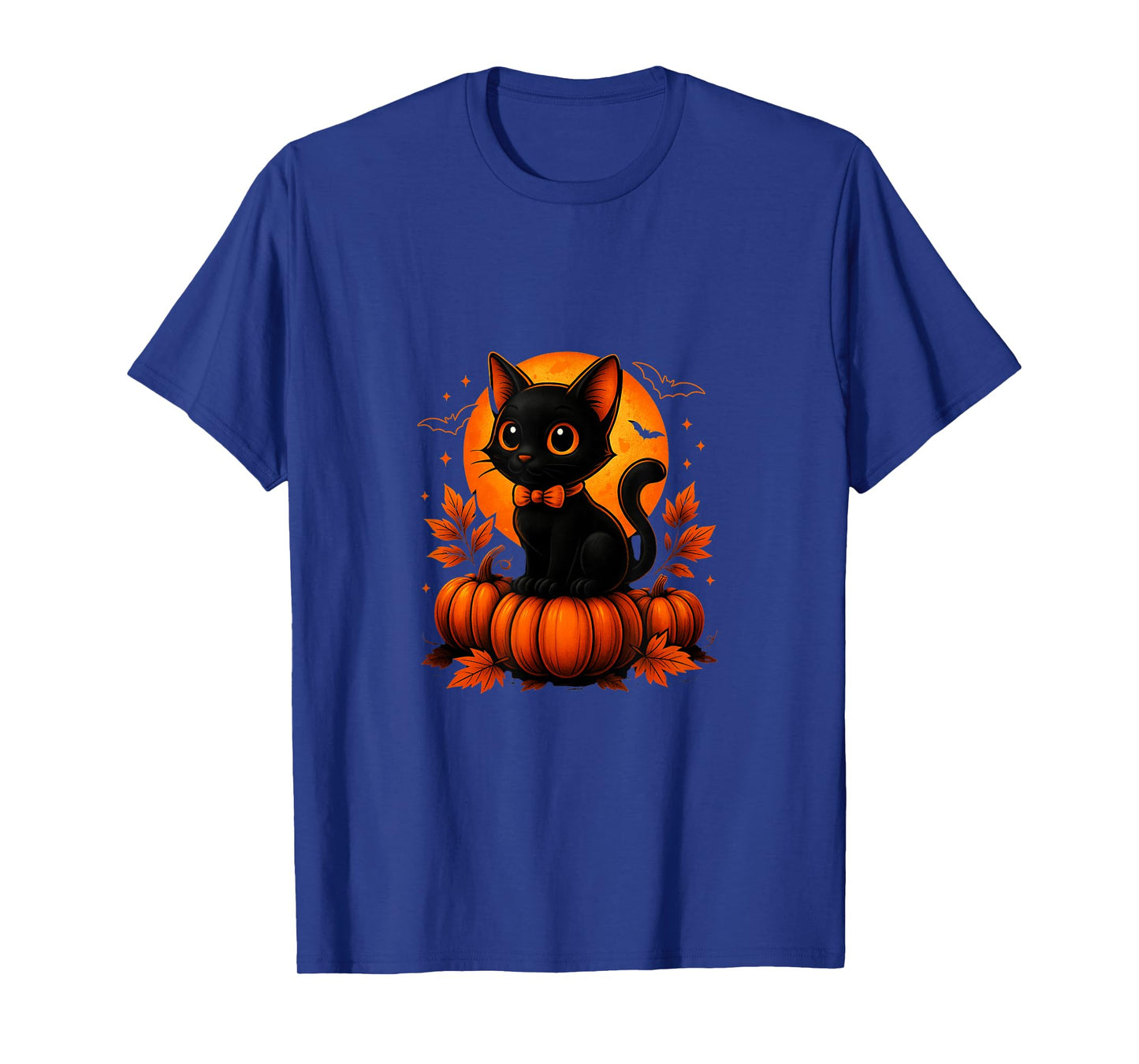 Retro Black Cat Halloween Pumpkin Costume for Women Men Kids T-Shirt