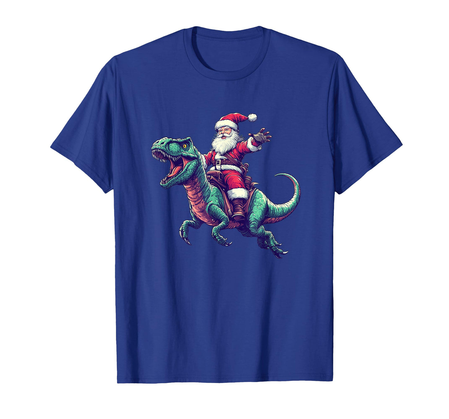 Santa Rides a Dinosaur Costume for Funny Festive Days T-Shirt