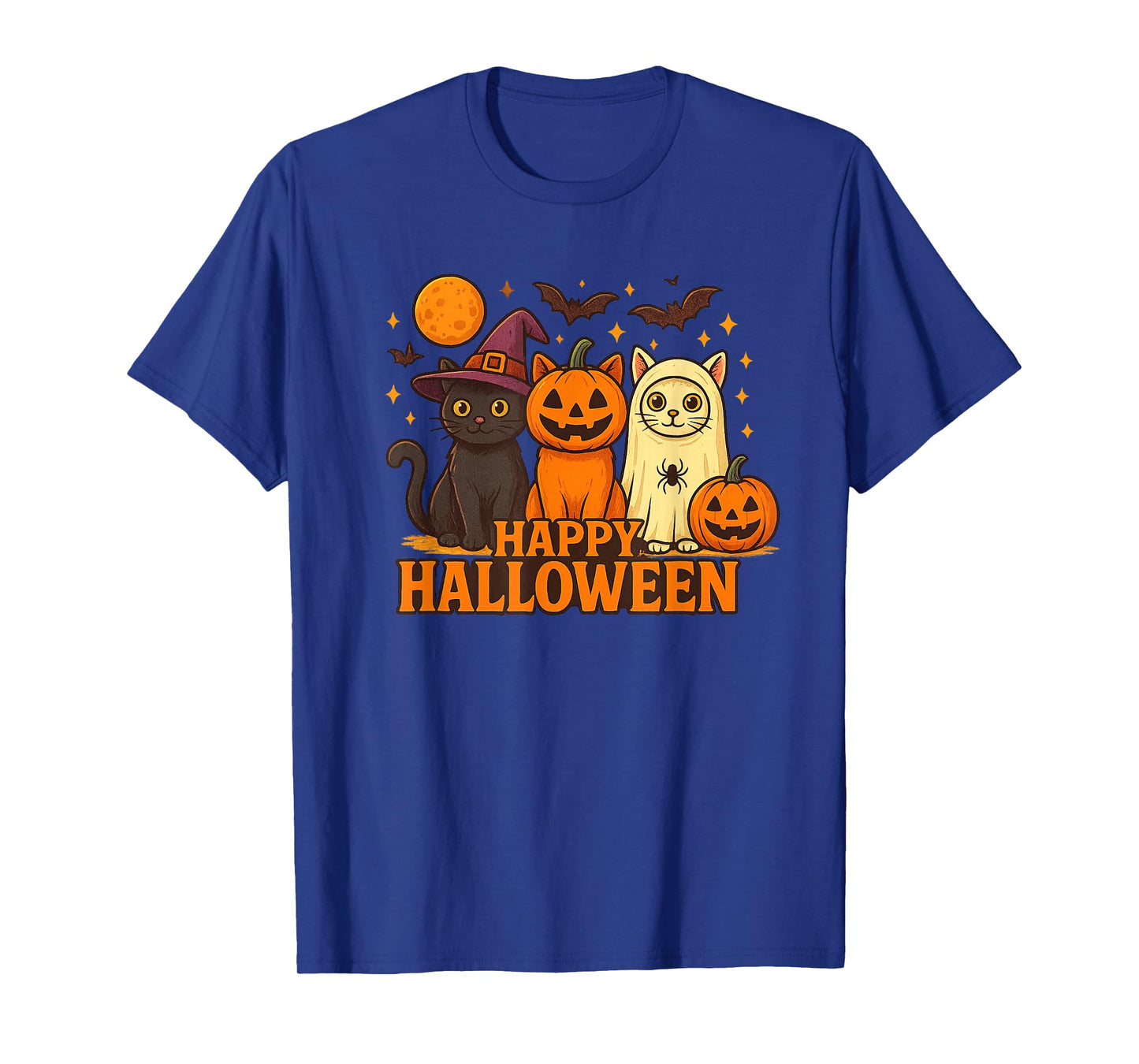 Cute Ghost Halloween Black Cat Witch Hat Pumpkin Women Girls T-Shirt