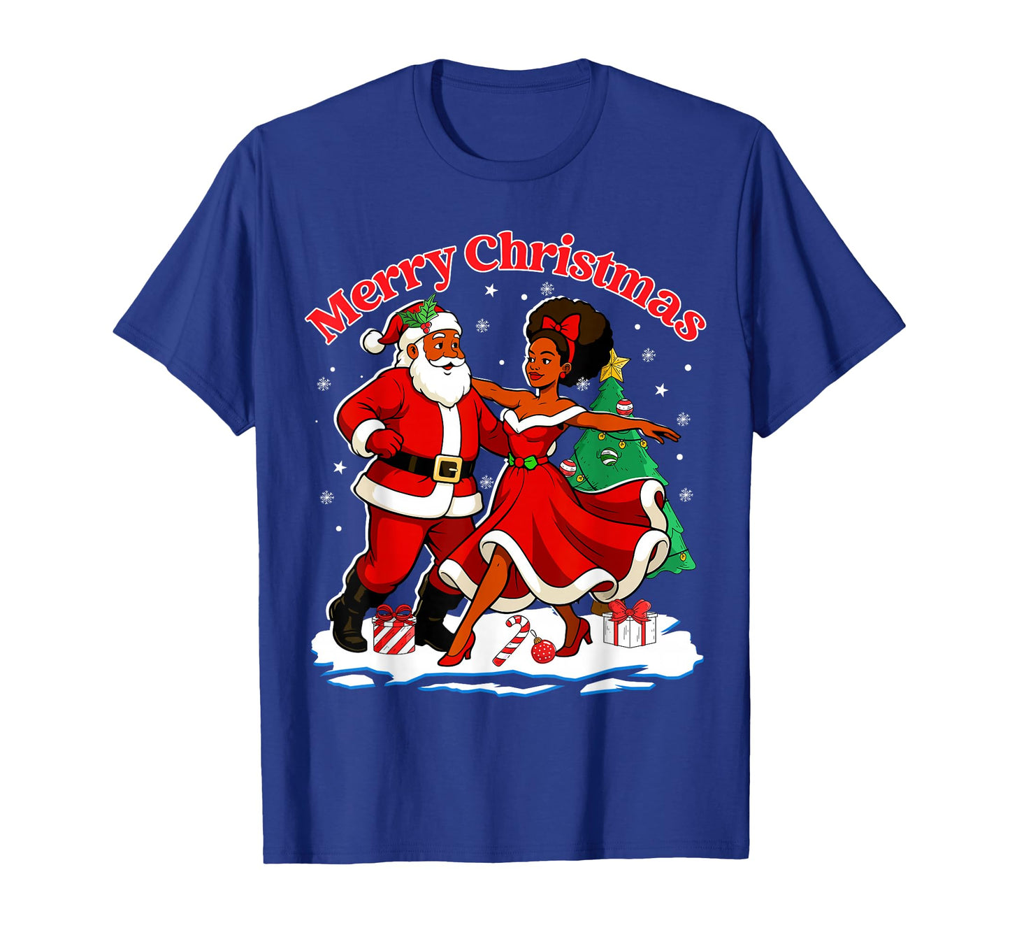 Christmas Dancing Black African American Santa Mrs Claus T-Shirt