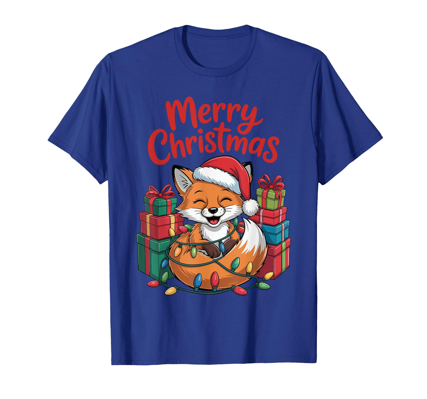 Funny Fox Santa Hat Animals Lovers Ugly Christmas Pajamas T-Shirt