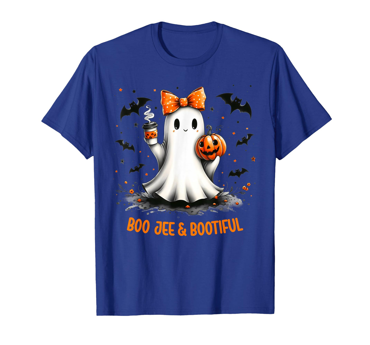 Boo Jee Ghost Drinking Coffee Coquette Bow Halloween Women T-Shirt