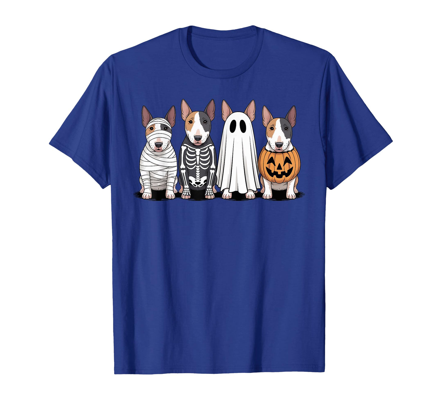 Spooky Ghost Pumpkin Bull Terrier Halloween Dog Skeleton T-Shirt