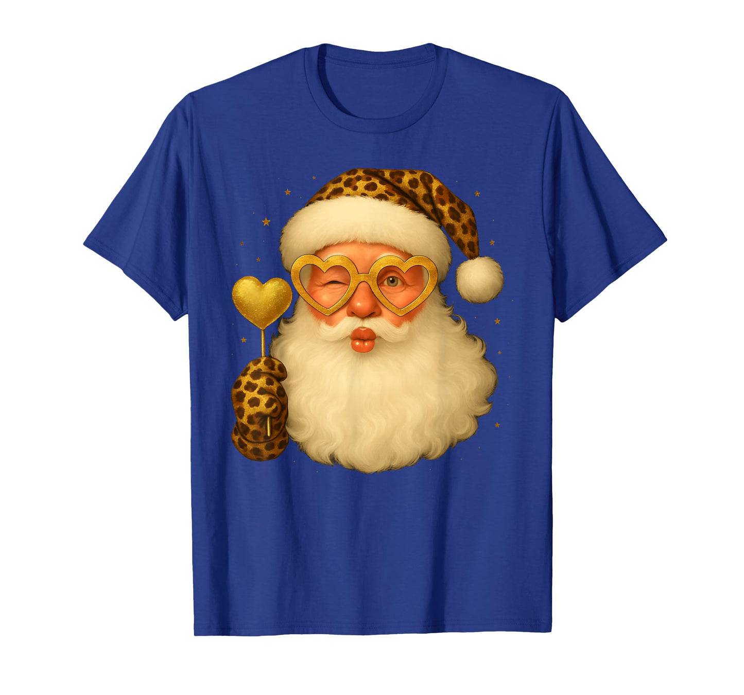 Santa Leopard Heart Glasses Merry Christmas Girl Women Kid T-Shirt