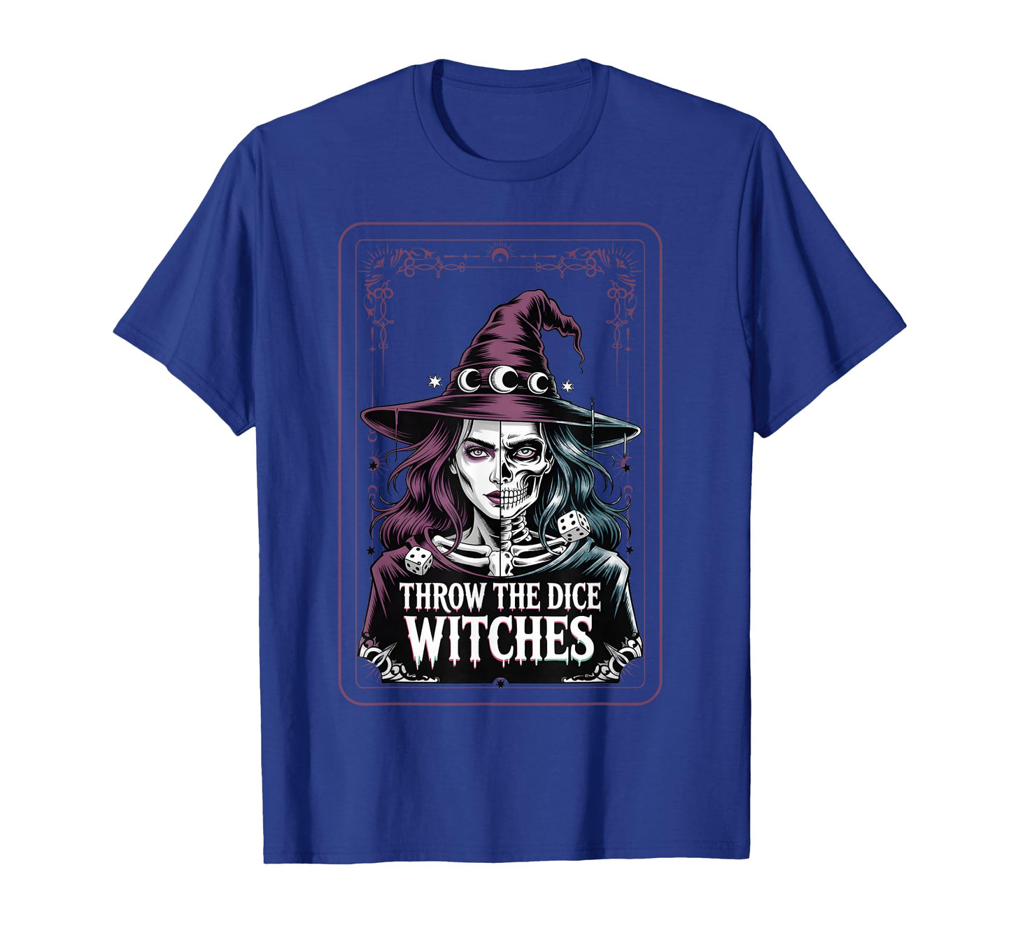 Throw The Dice Witches Gothic Skeleton Halloween Magic Art T-Shirt