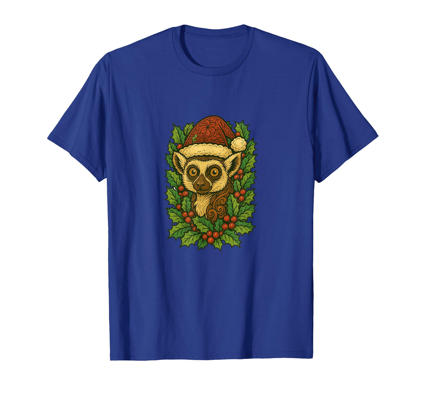 Christmas Lemur Wearing a Santa Hat Holiday Zoo Animal T-Shirt