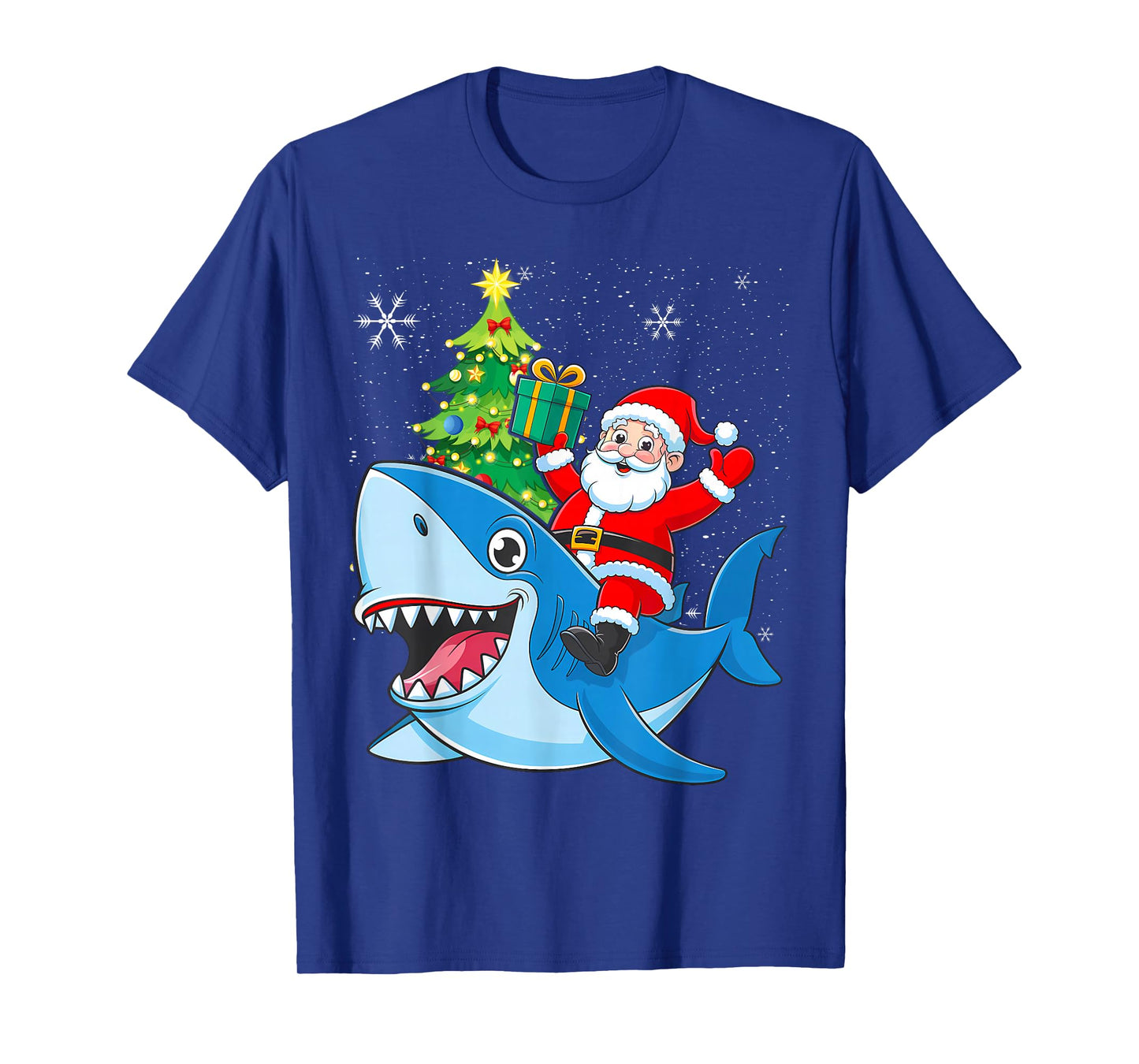 Santa Claus Riding Shark Christmas Boys Merry Sharkmas Xmas T-Shirt