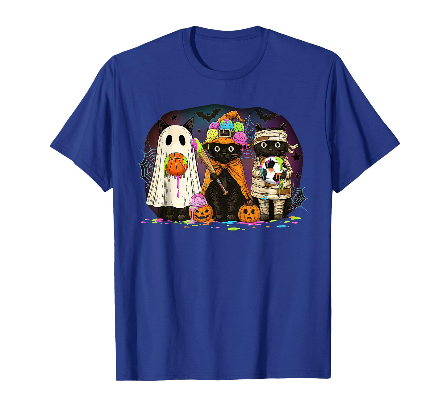 Retro Black Cat Ice Cream Drip Halloween Baseball Soccer T-Shirt