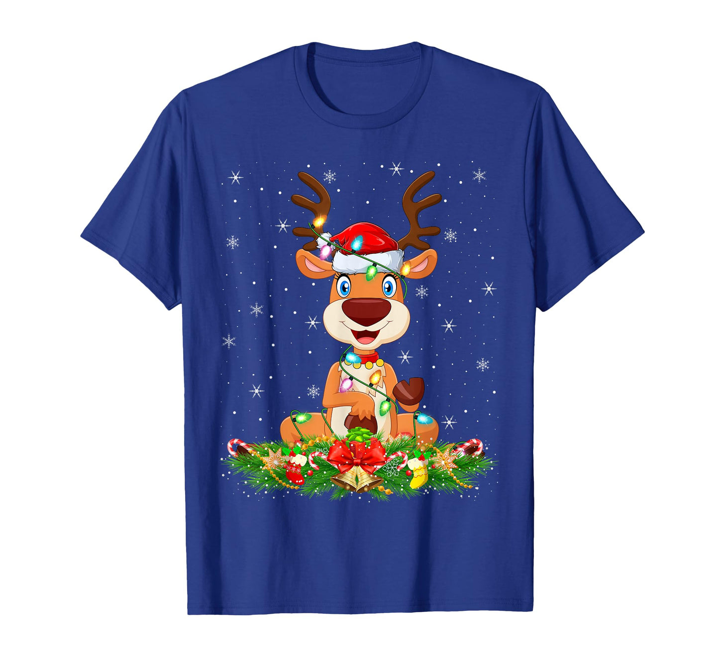 Reindeer Christmas Lights Funny Santa Hat Reindeer Xmas T-Shirt