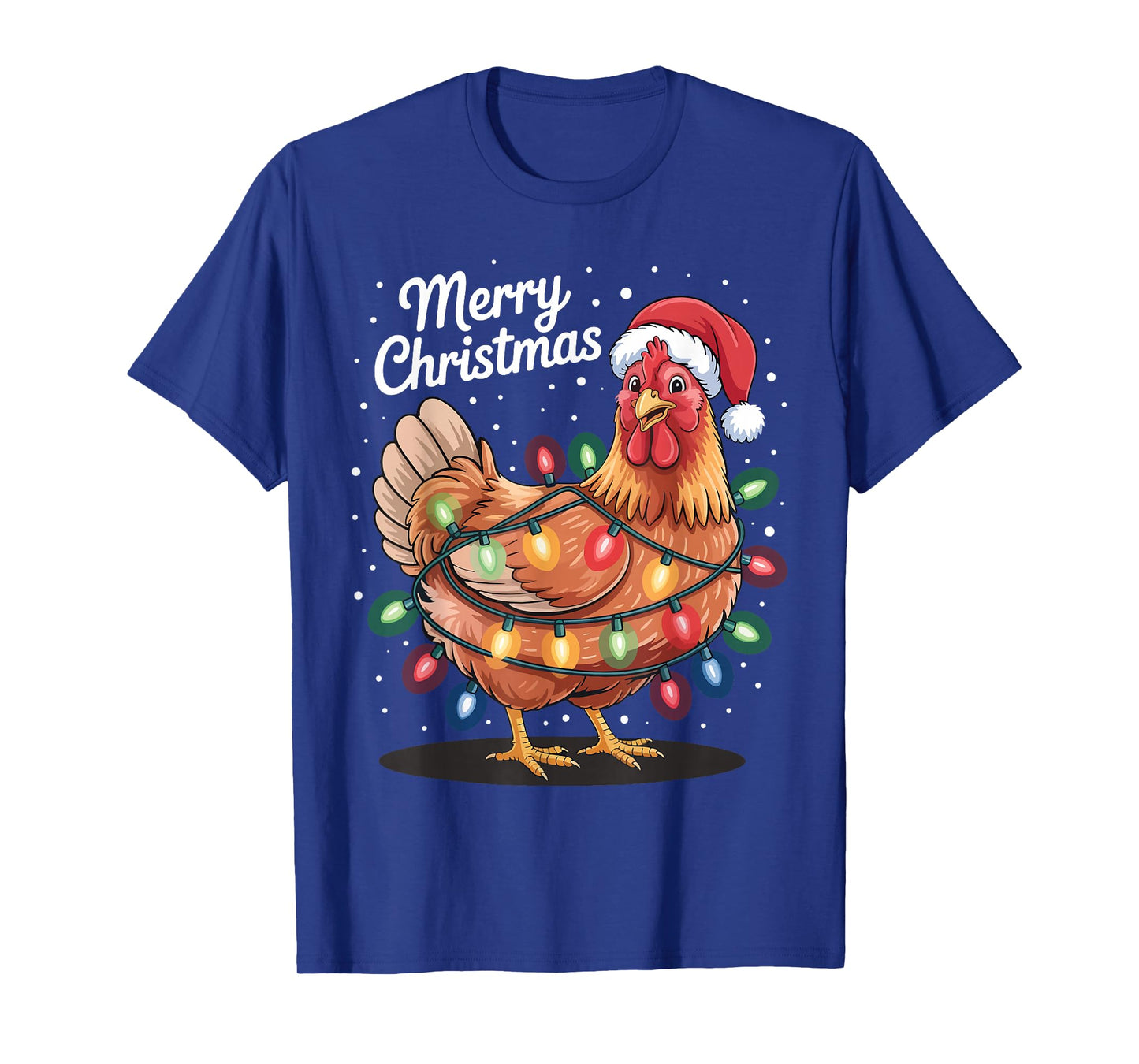 Chicken Santa Hat Funny Christmas Lights Xmas Tree Men Women T-Shirt