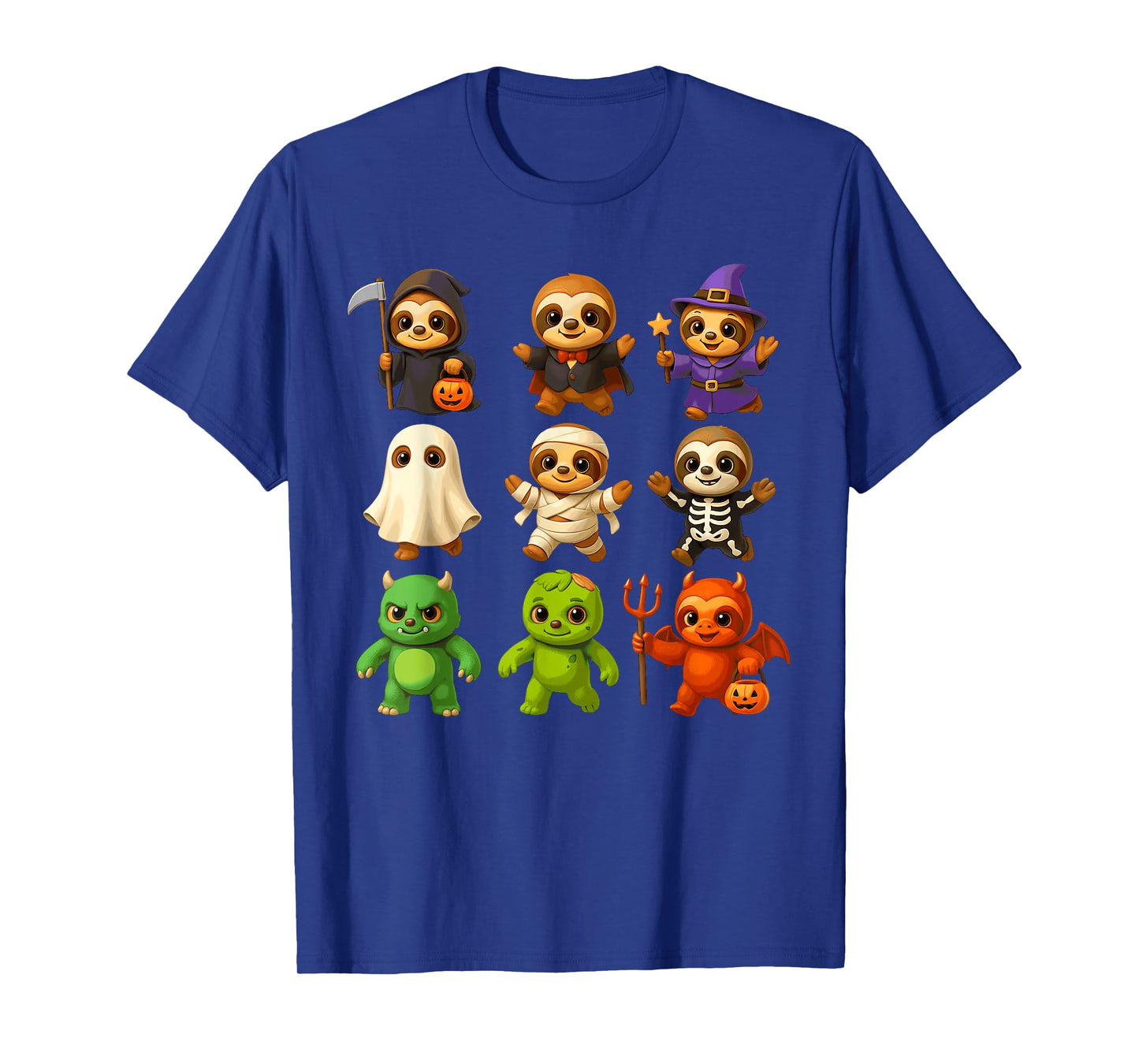 Cute Sloths Witch Pumpkin Skeleton Costume Happy Halloween T-Shirt