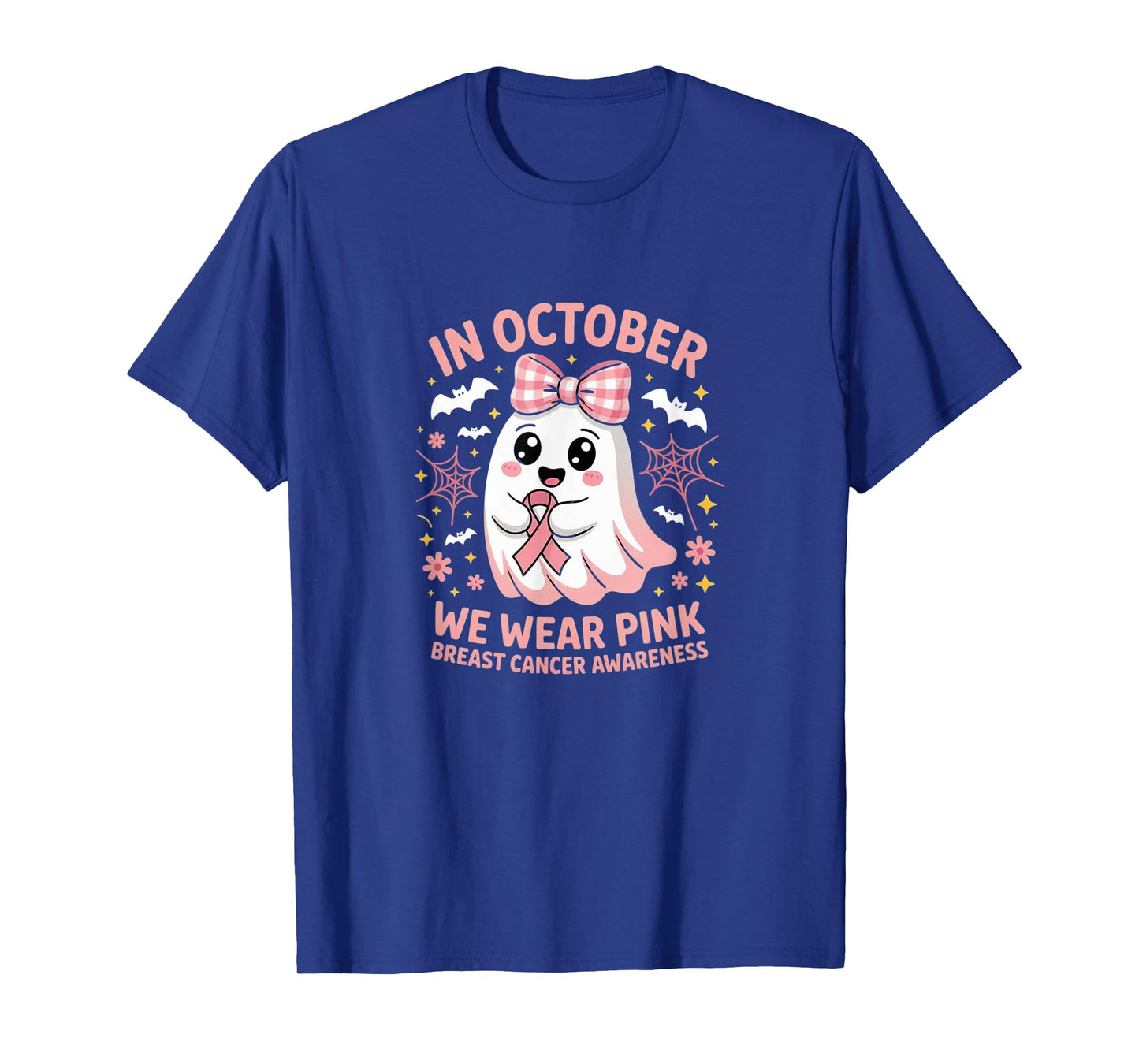 in October We Wear Pink - Witch & Ghost Halloween Cancer T-Shirt