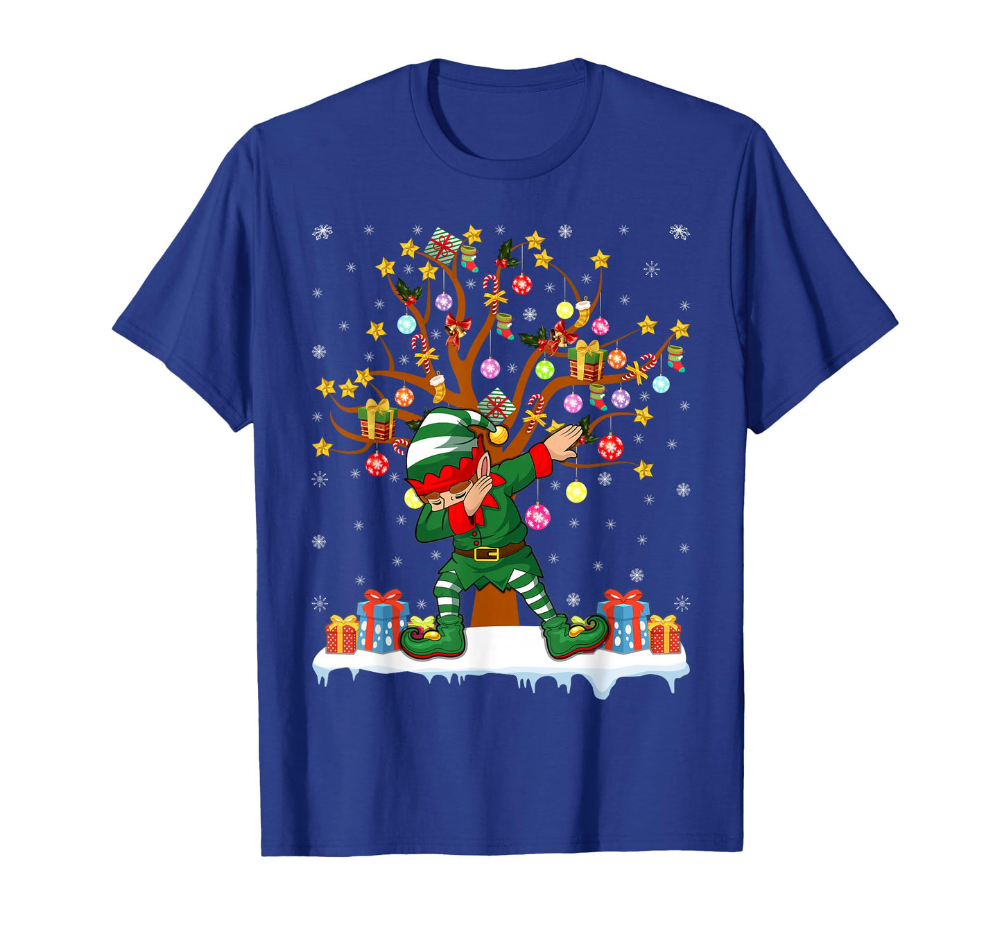 Elf Xmas Tree Lighting Matching Family Dabbing Elf Christmas T-Shirt