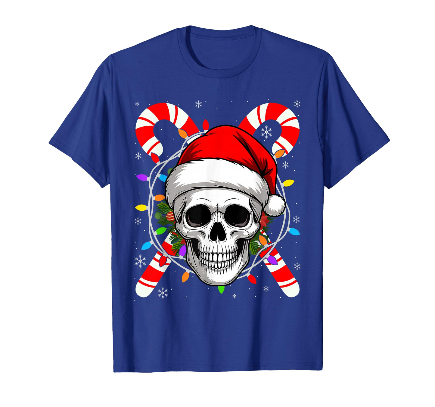 Christmas Skull with Candy Canes and Santa Claus Hat T-Shirt
