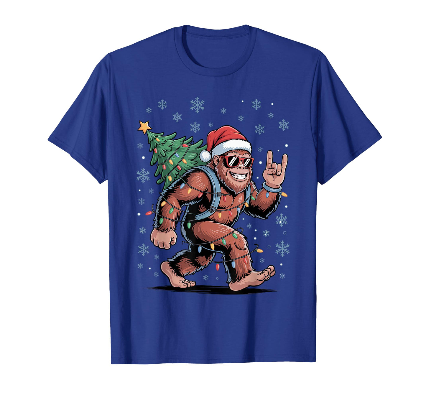 Santa Bigfoot Christmas Tree Xmas Lights Funny Sasquatch T-Shirt