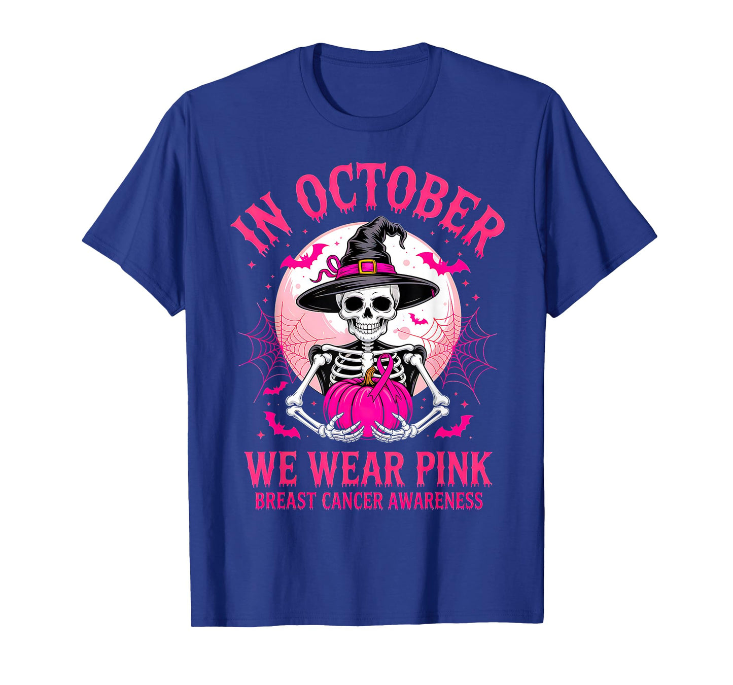 Halloween Breast Cancer Awareness Spooky Skeleton Witch T-Shirt