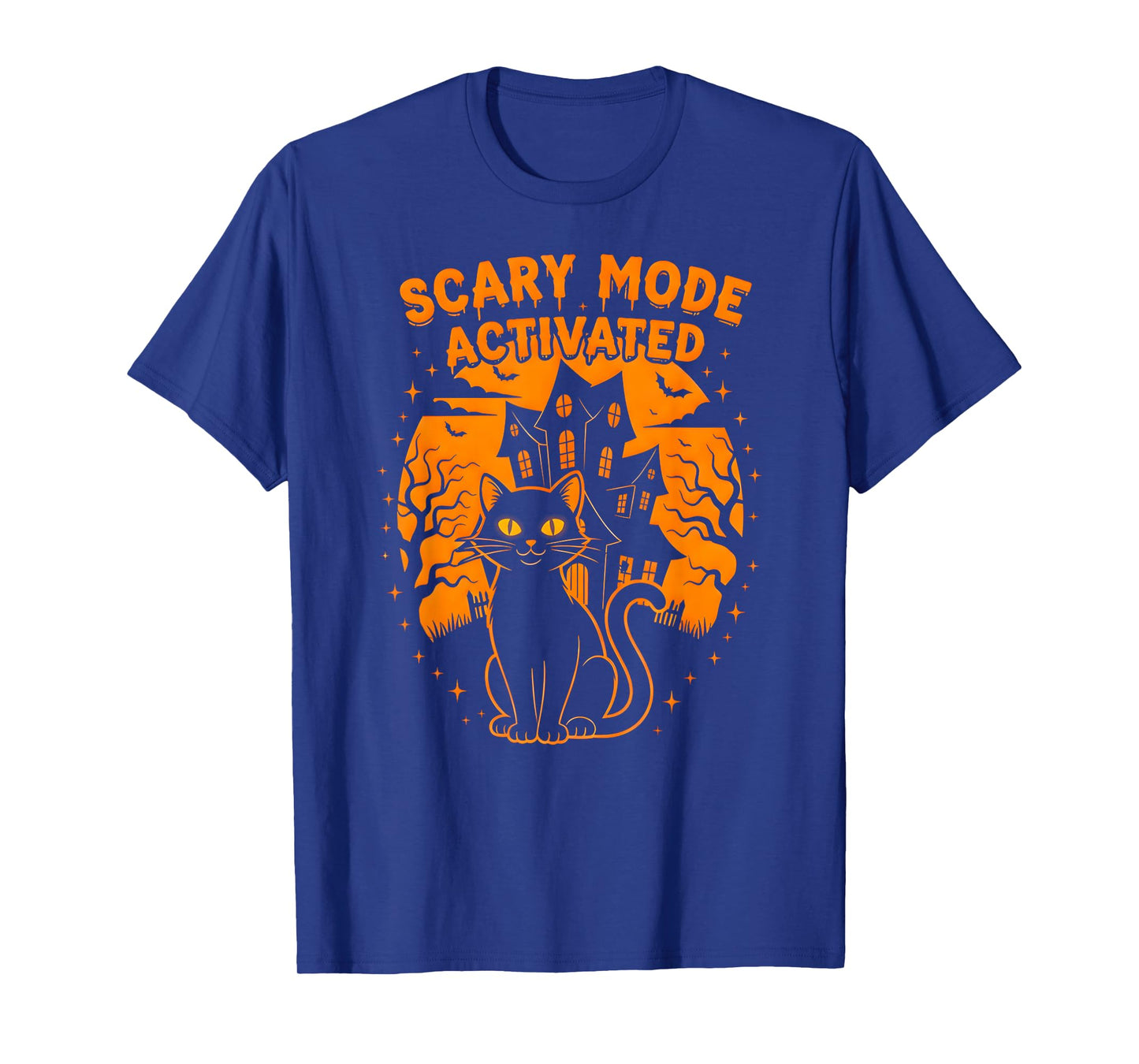 Scary Mode Halloween Cat Shirt Spooky Haunted Tee T-Shirt