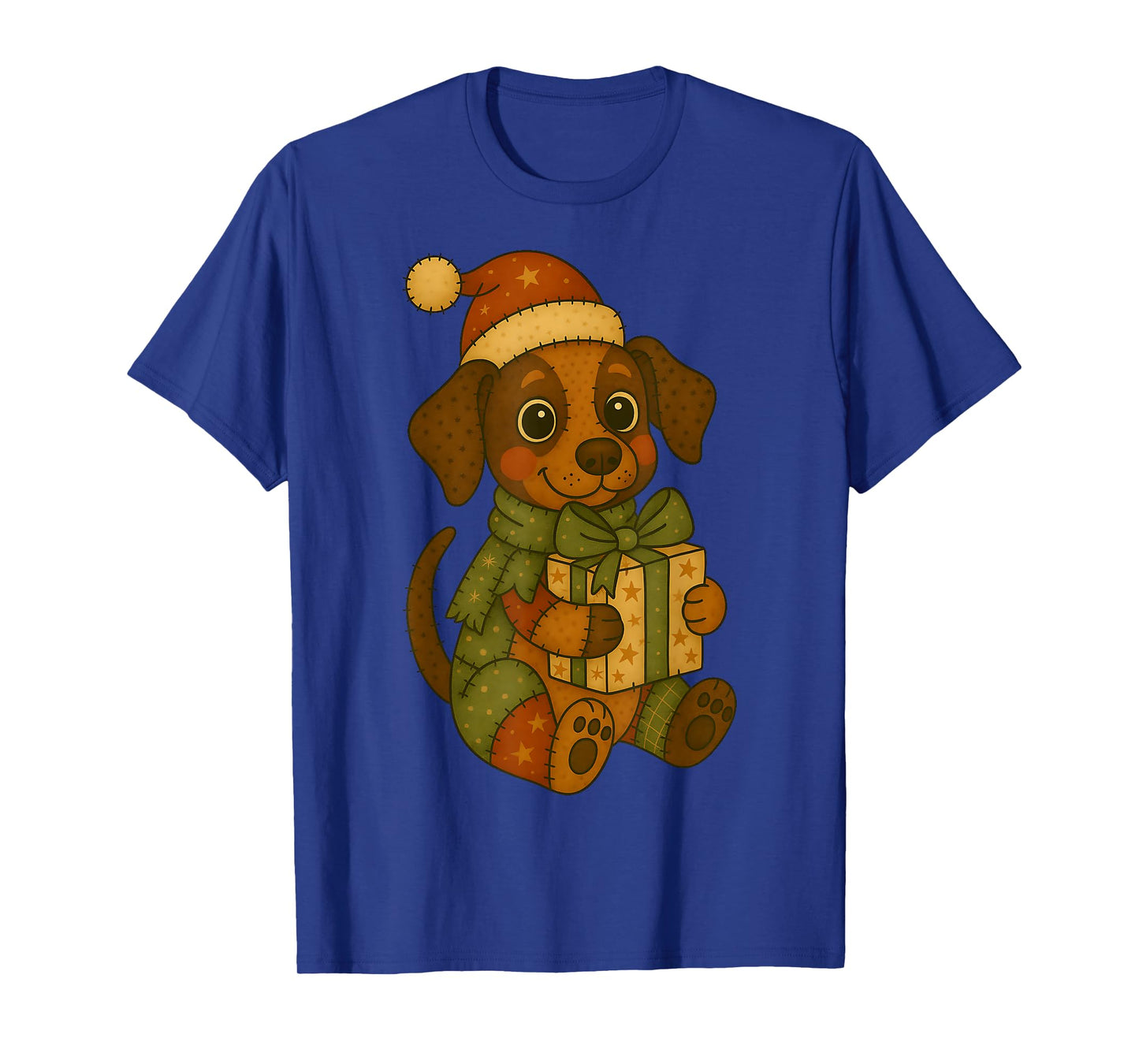 Patchwork Beagle Dog in Santa Hat for Christmas T-Shirt