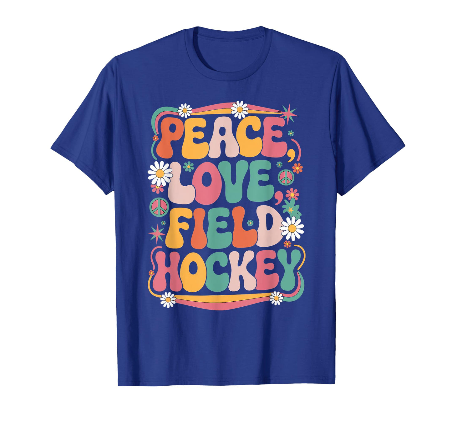 Peace Love Field Hockey 70s Hippie Retro Field hockey player T-Shirt