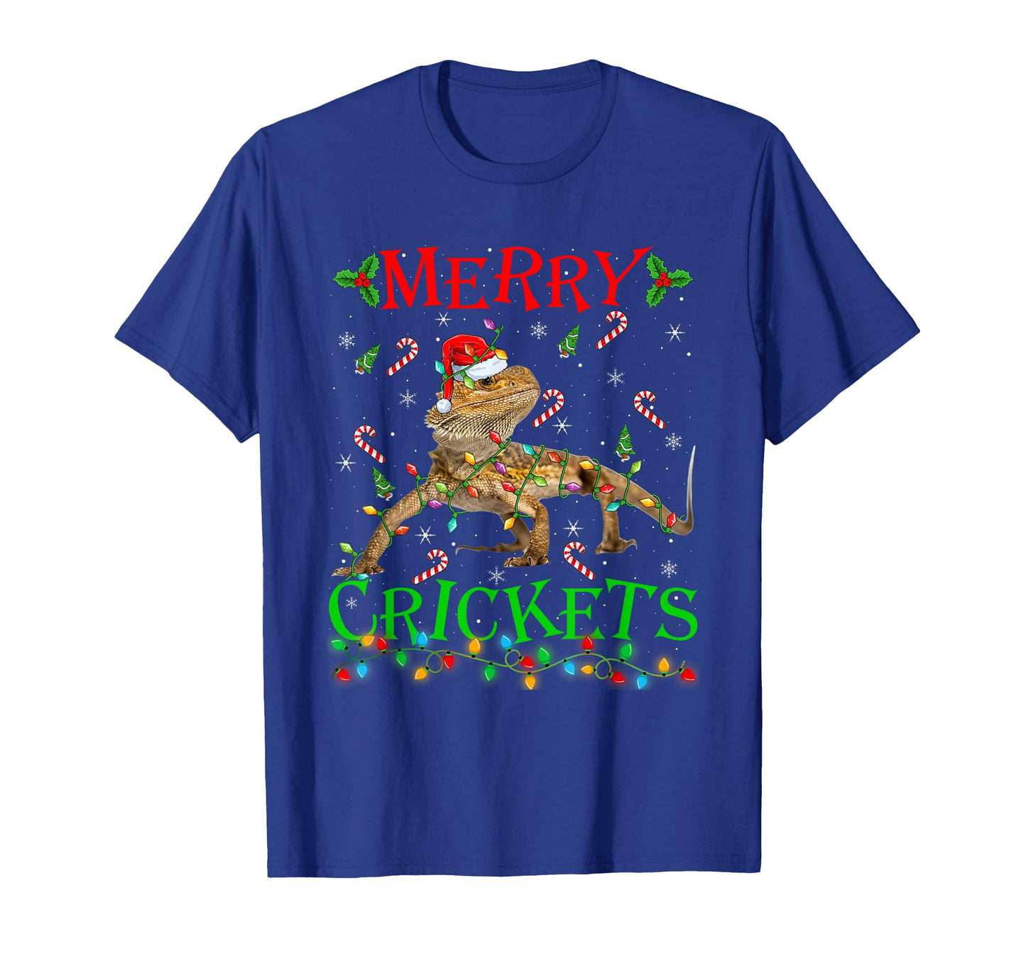 Bearded Dragon Christmas Lights Merry Crickets Lizard Xmas T-Shirt