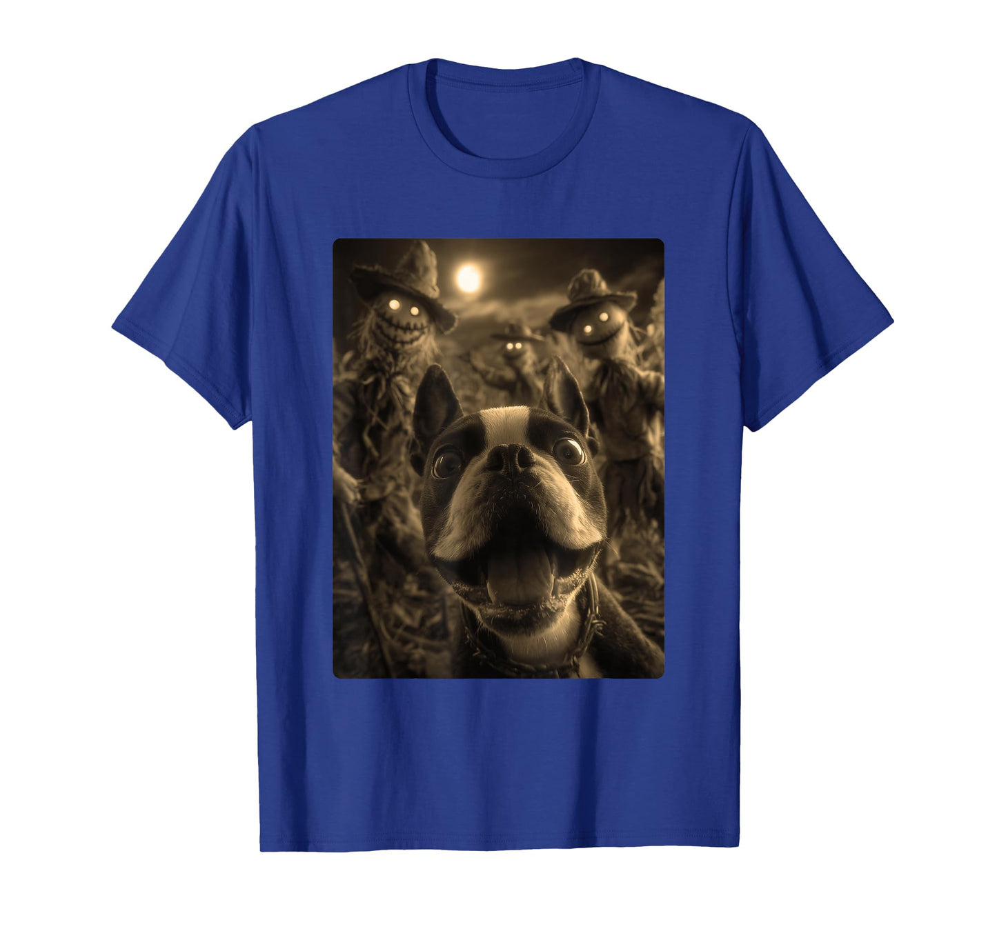 Vintage Boston Terrier Selfie Spooky Scarecrows Halloween T-Shirt