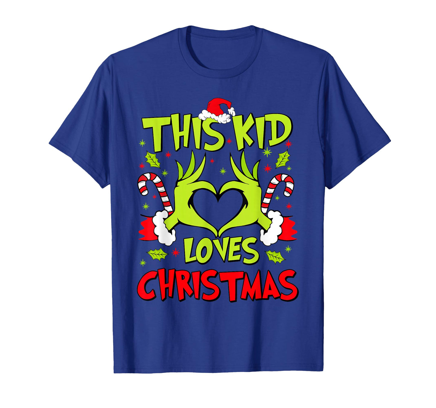This Kid Loves Christmas Xmas Santa Heart Candy Cane Holiday T-Shirt