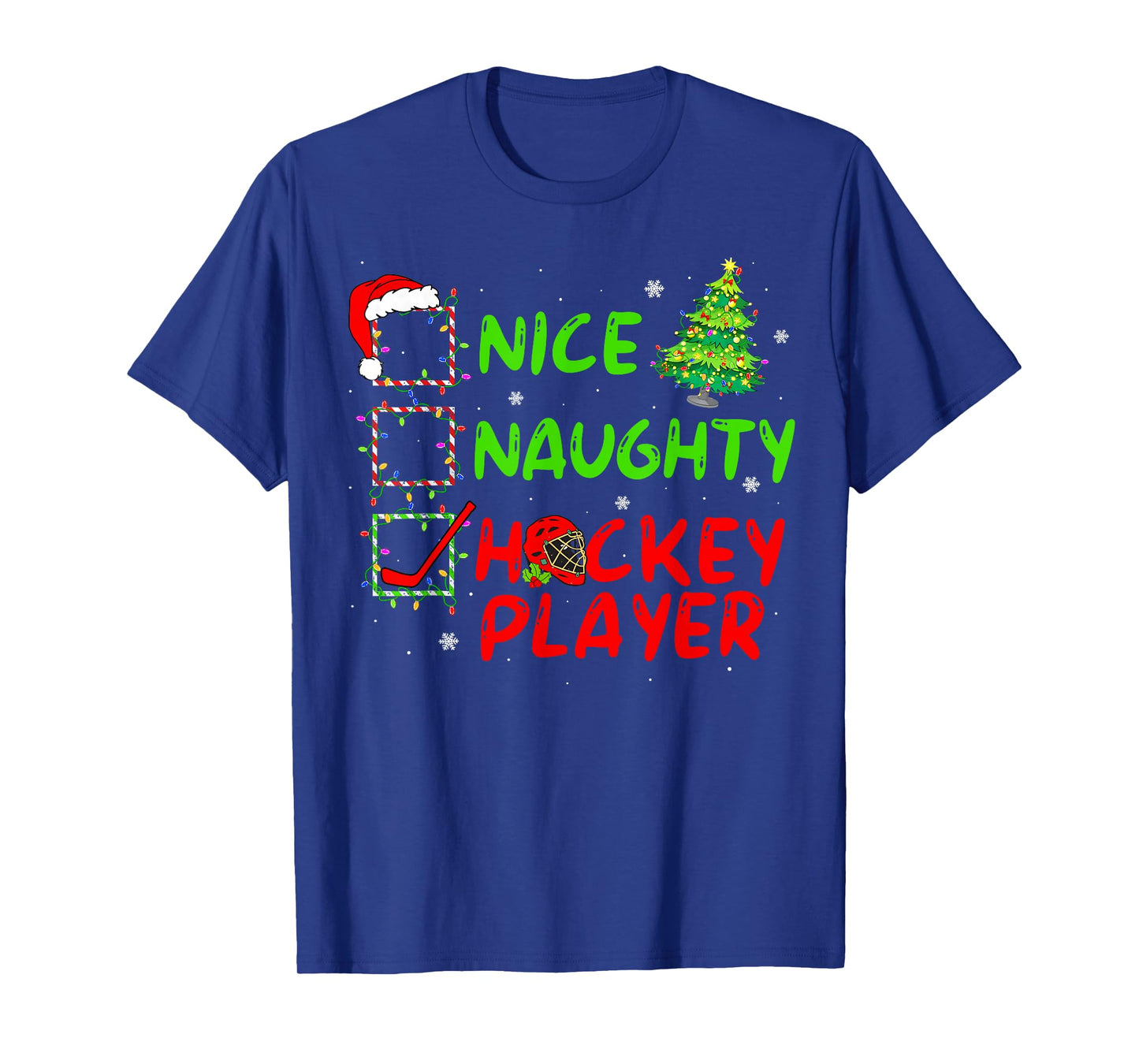 Nice Naughty Hockey Player Check List Christmas Santa Claus T-Shirt