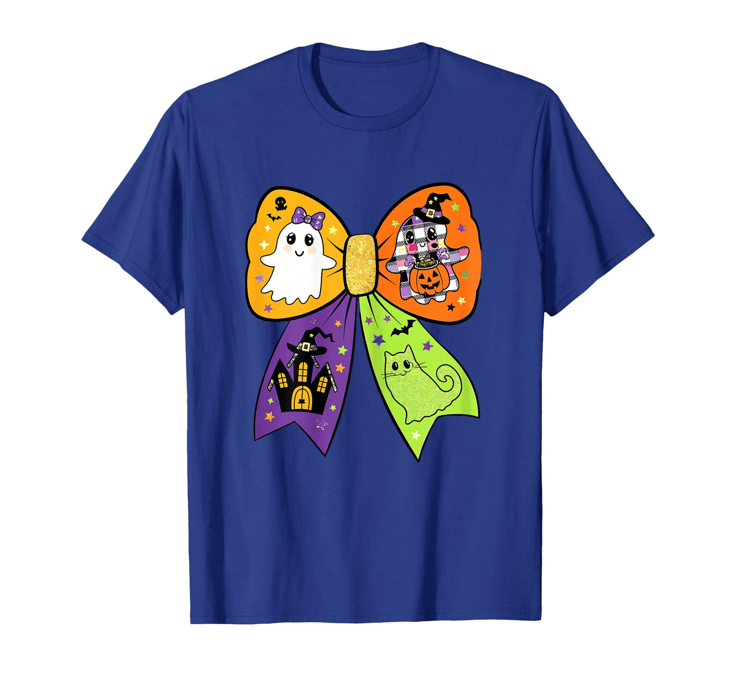 Kawaii Halloween Bow with Cute Ghost Witch Cat & Pumpkin T-Shirt