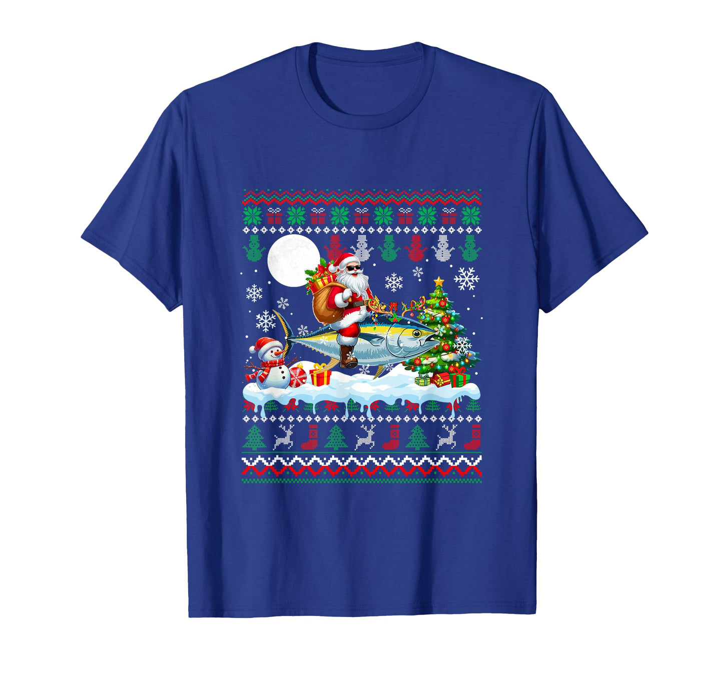 Santa Riding Reindeer Tuna Sweater Xmas Tree Snowman T-Shirt