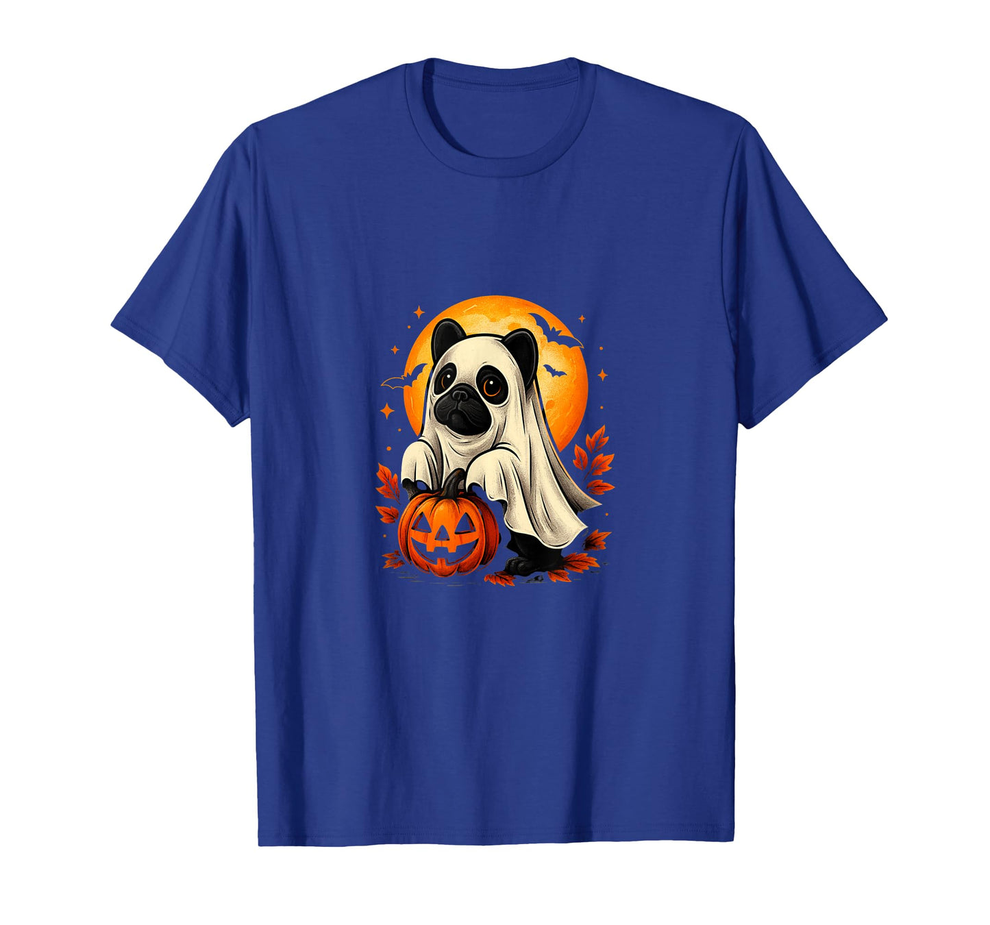 Retro Bulldog Ghost Halloween Pumpkin Costume for Women Men T-Shirt